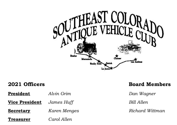 Southeast Colorado Antique Vehicle Club Officers and Logo
